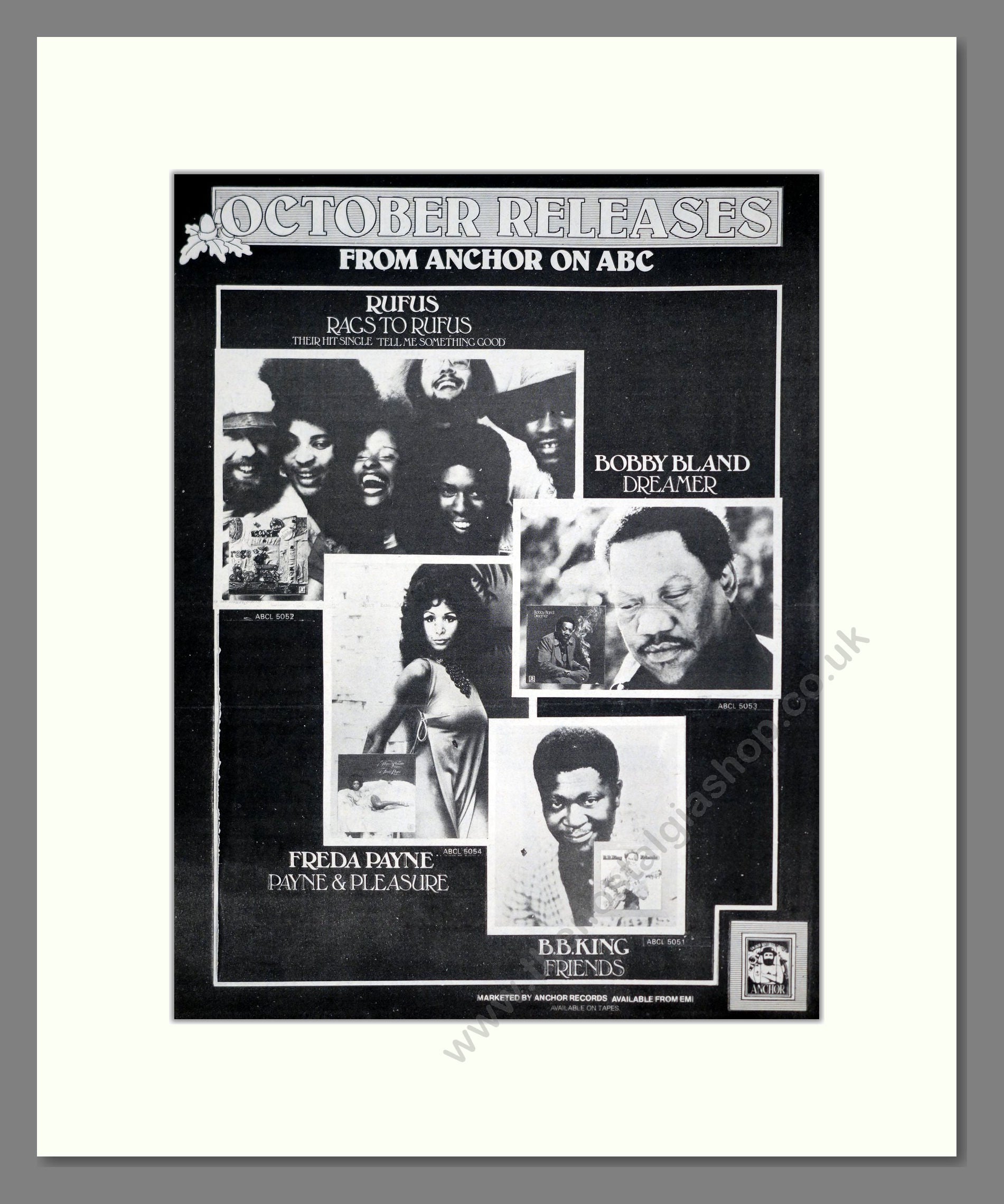 Rufus / Bobby Bland / Freda Payne / B.B. King - New Albums. Vintage Advert 1974 (ref AD20693)