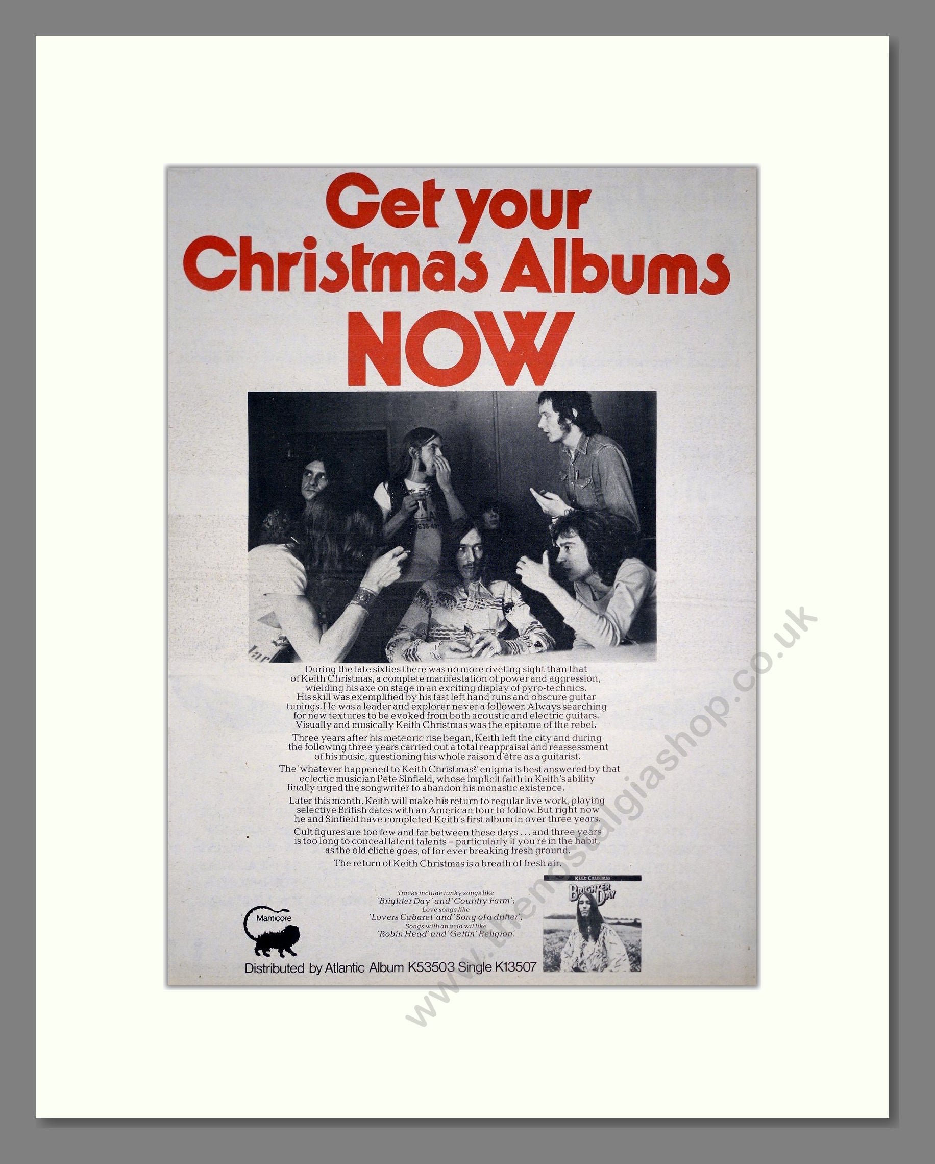 Keith Christmas - New Album. Vintage Advert 1974 (ref AD20697)