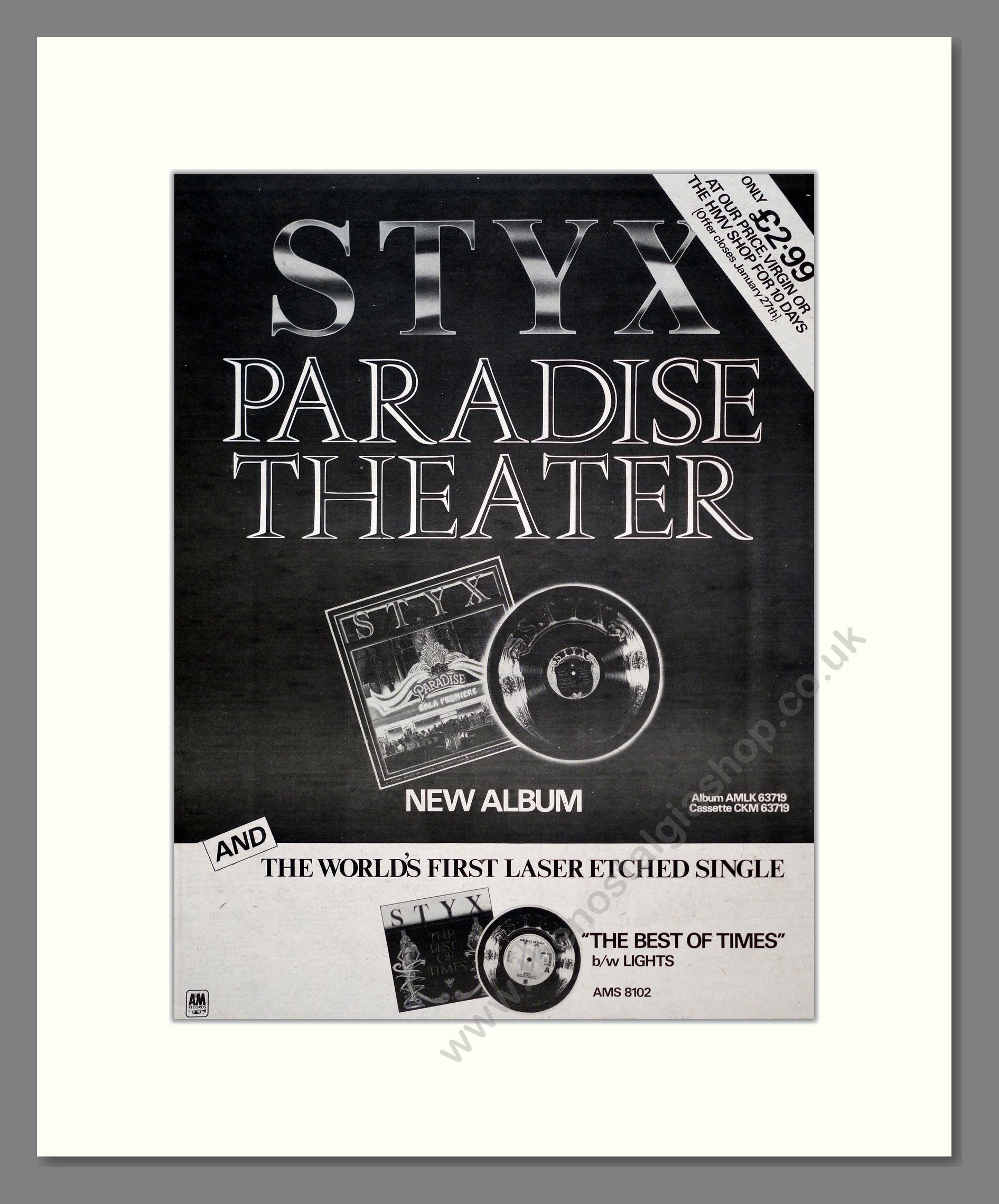 Styx - Paradise Theater. Vintage Advert 1981 (ref AD20701)