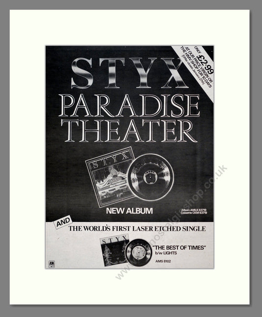 Styx - Paradise Theater. Vintage Advert 1981 (ref AD20701)