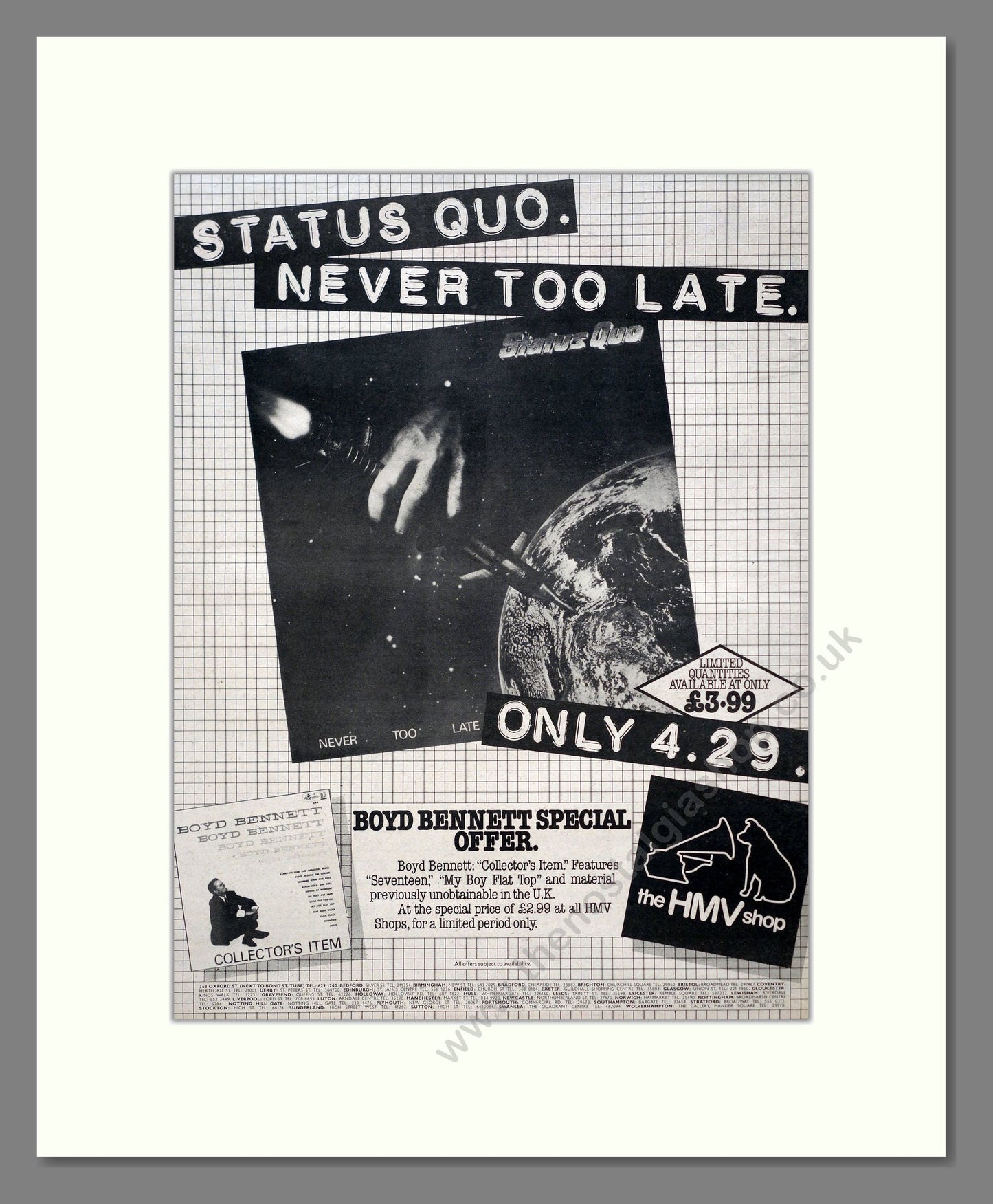 Status Quo - Never Too Late. Vintage Advert 1981 (ref AD20705)