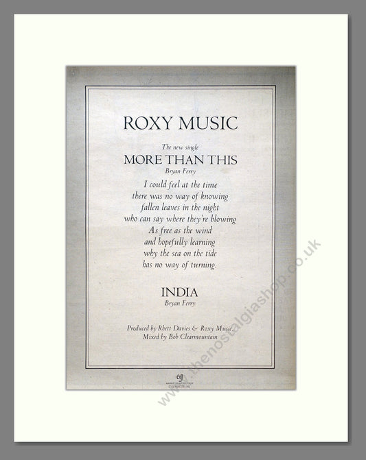 Roxy Music - More Than This. Vintage Advert 1982 (ref AD20712)