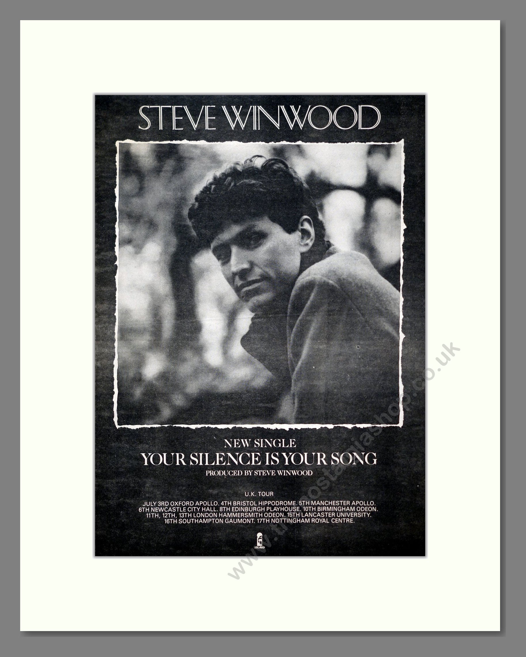 Steve Winwood - Your Silence Is Your Song. Vintage Advert 1983 (ref AD20715)