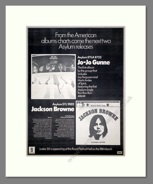 Jo-Jo Gunne / Jackson Browne - 2 Albums. Vintage Advert 1972 (ref AD20721)