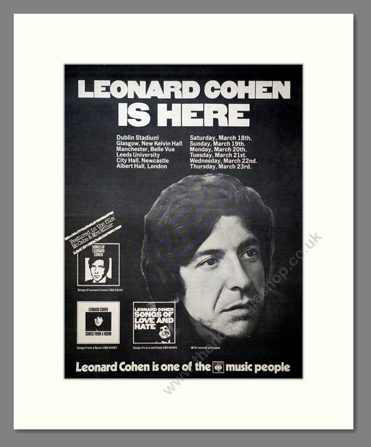 Leonard Cohen - UK Tour. Vintage Advert 1972 (ref AD20722)