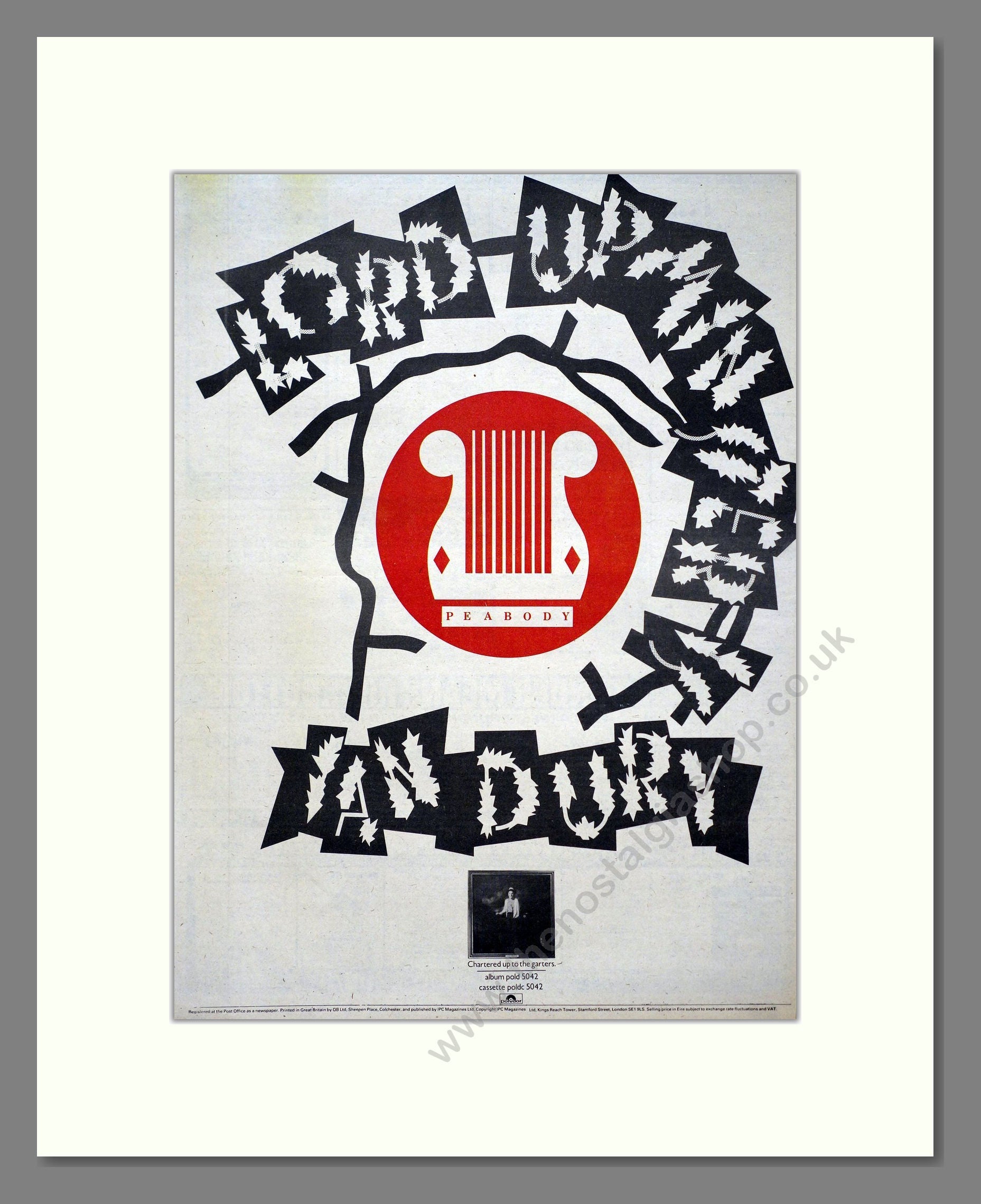 Ian Dury - Lord Upminster. Vintage Advert 1981 (ref AD20737)