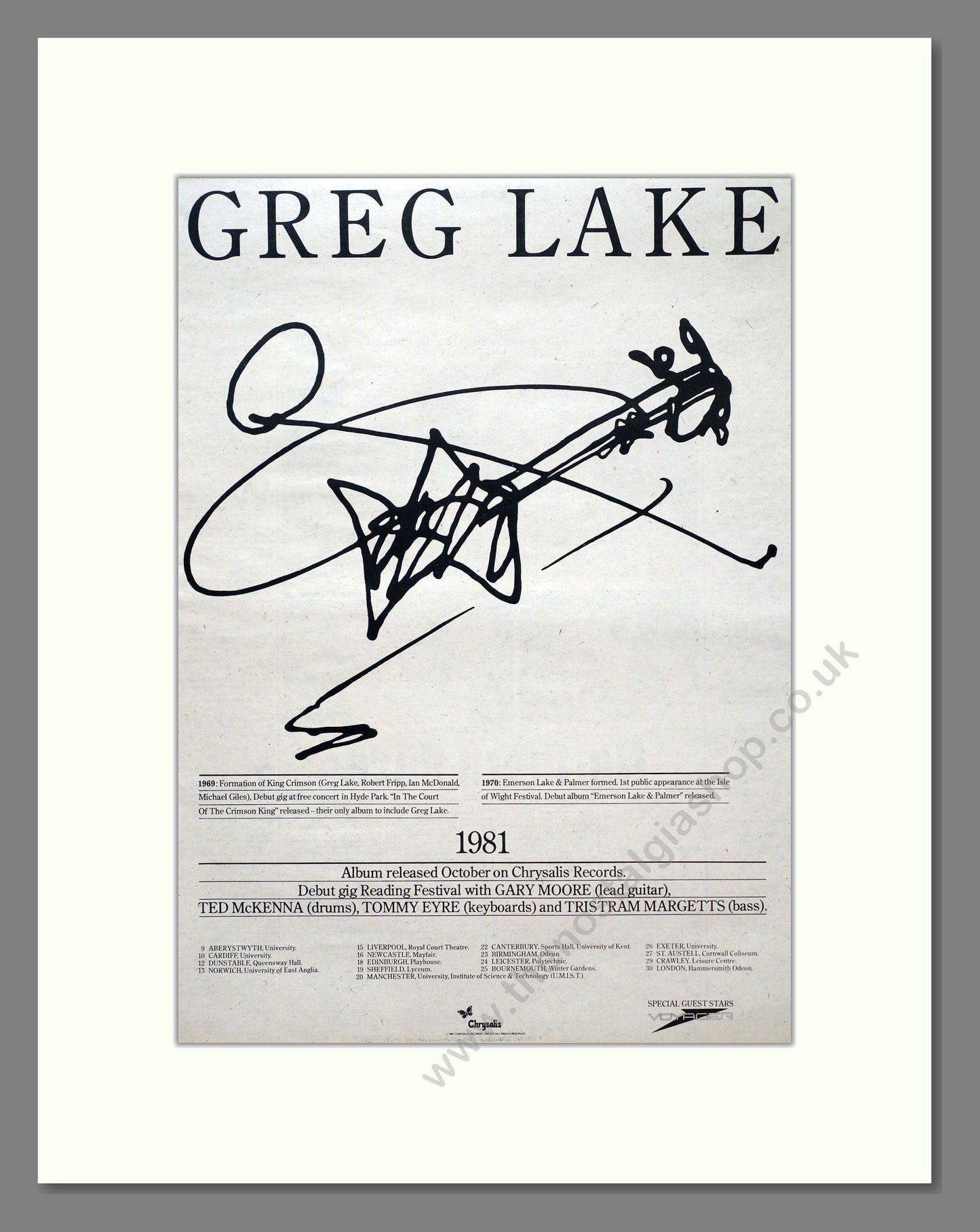 Greg Lake - UK Tour. Vintage Advert 1981 (ref AD20742)