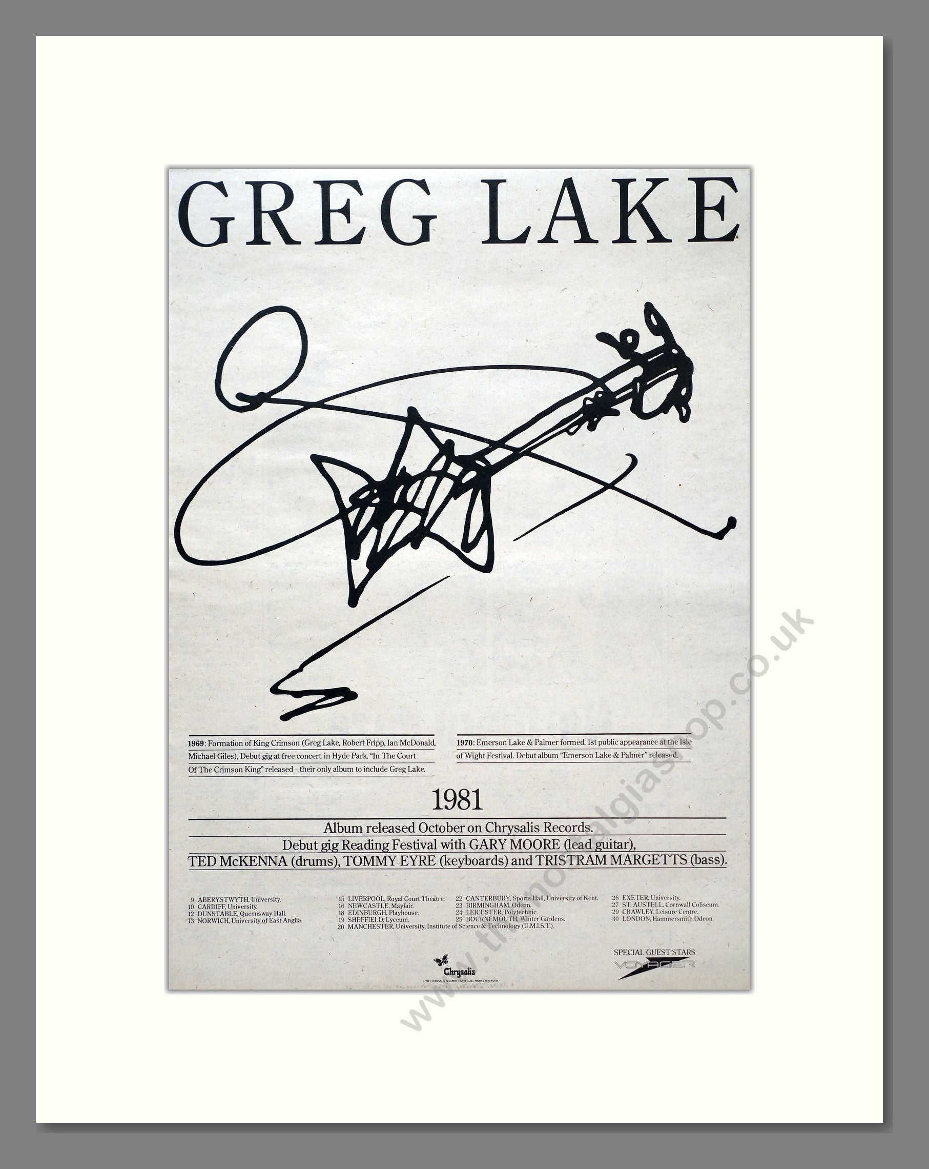 Greg Lake - UK Tour. Vintage Advert 1981 (ref AD20742)