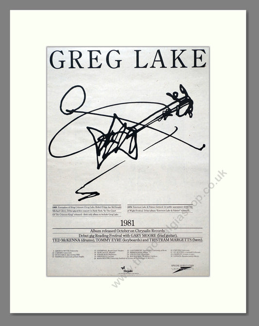 Greg Lake - UK Tour. Vintage Advert 1981 (ref AD20742)
