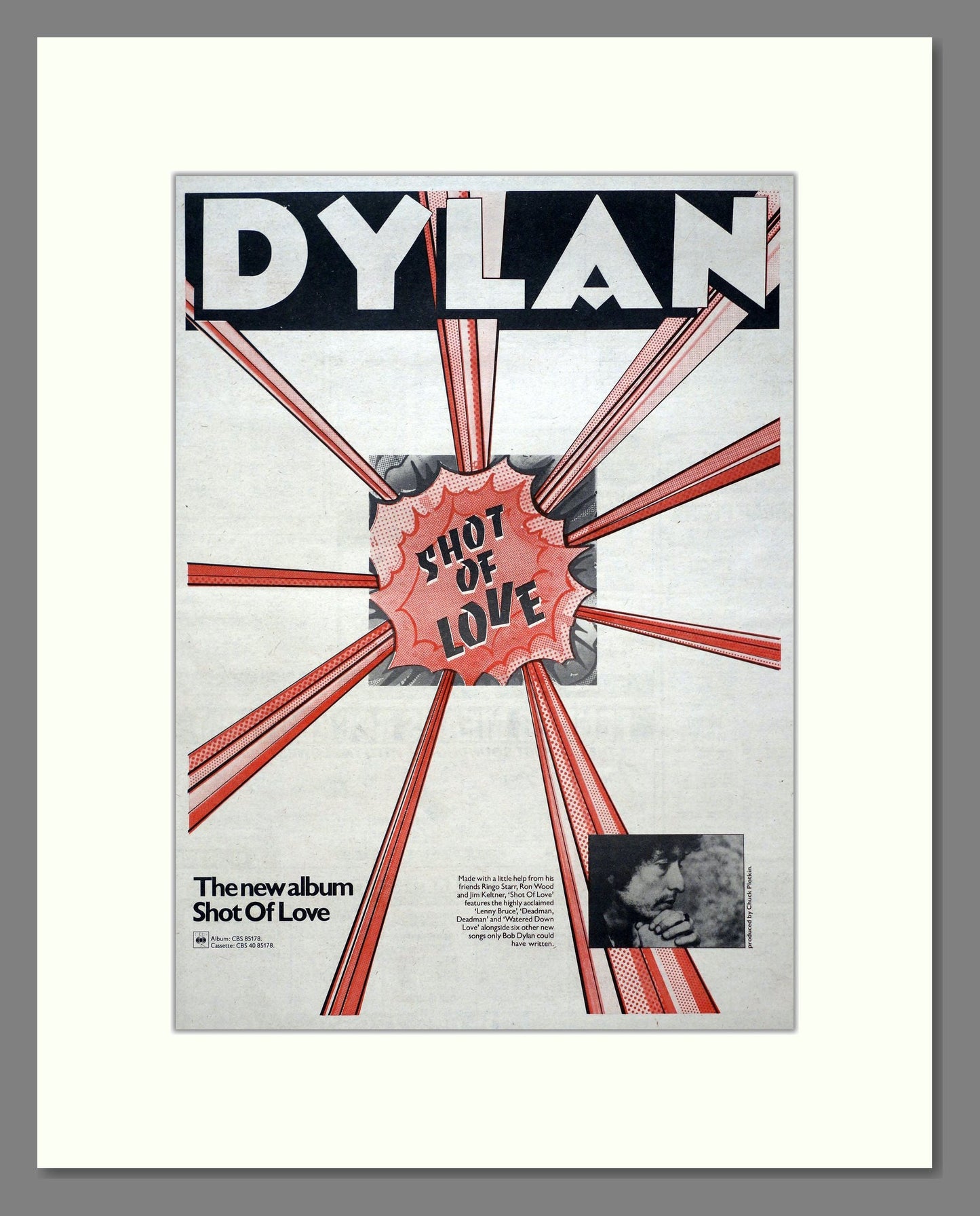 Bob Dylan - Shot Of Love . Vintage Advert 1981 (ref AD20746)