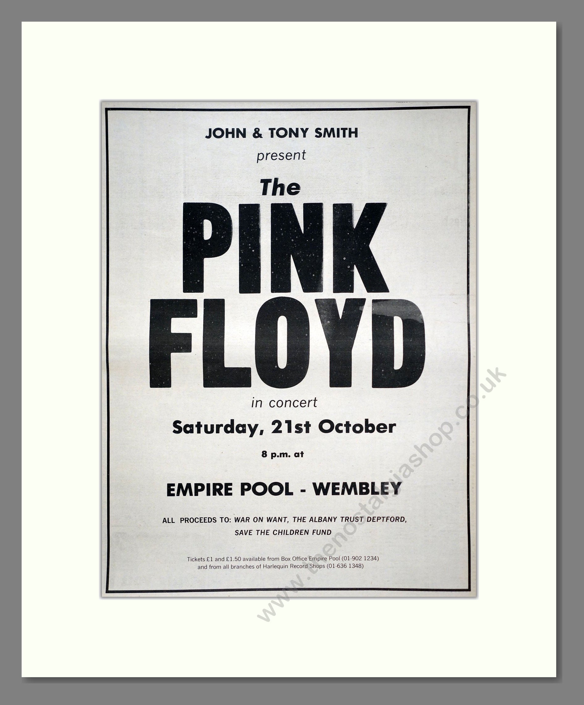 Pink Floyd - Live At Empire Pool Wembley. Vintage Advert 1972 (ref AD20748)