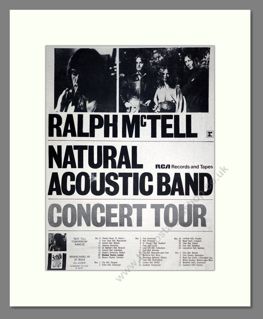 Ralph McTell - Natural Acoustic Band Tour. Vintage Advert 1972 (ref AD20763)