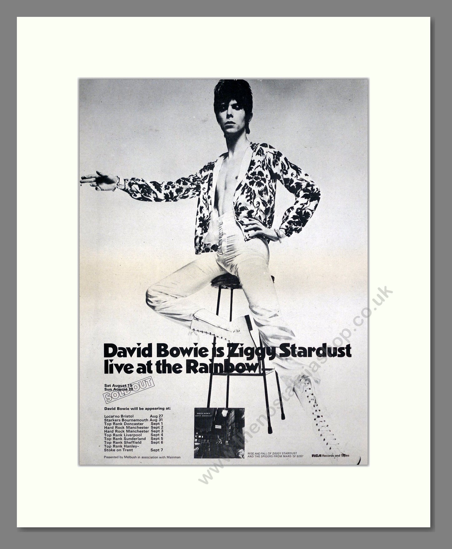 David Bowie - Ziggy Stardust Live At The Rainbow. Vintage Advert 1972 (ref AD20768)