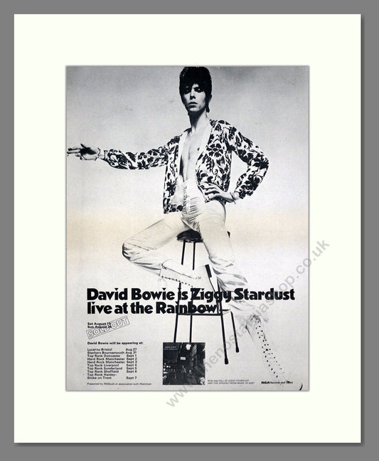 David Bowie - Ziggy Stardust Live At The Rainbow. Vintage Advert 1972 (ref AD20768)