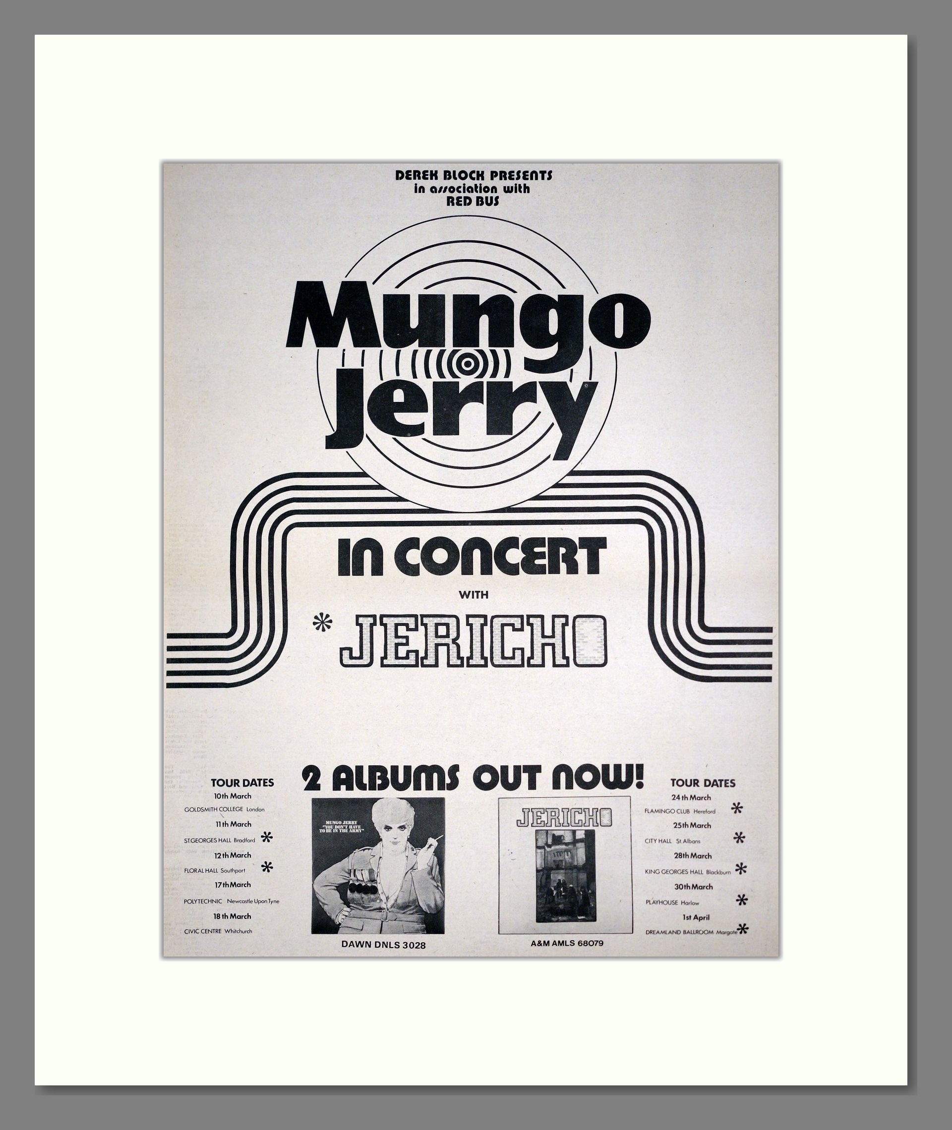 Mungo Jerry - In Concert With Jericho. Vintage Advert 1972 (ref AD20773)