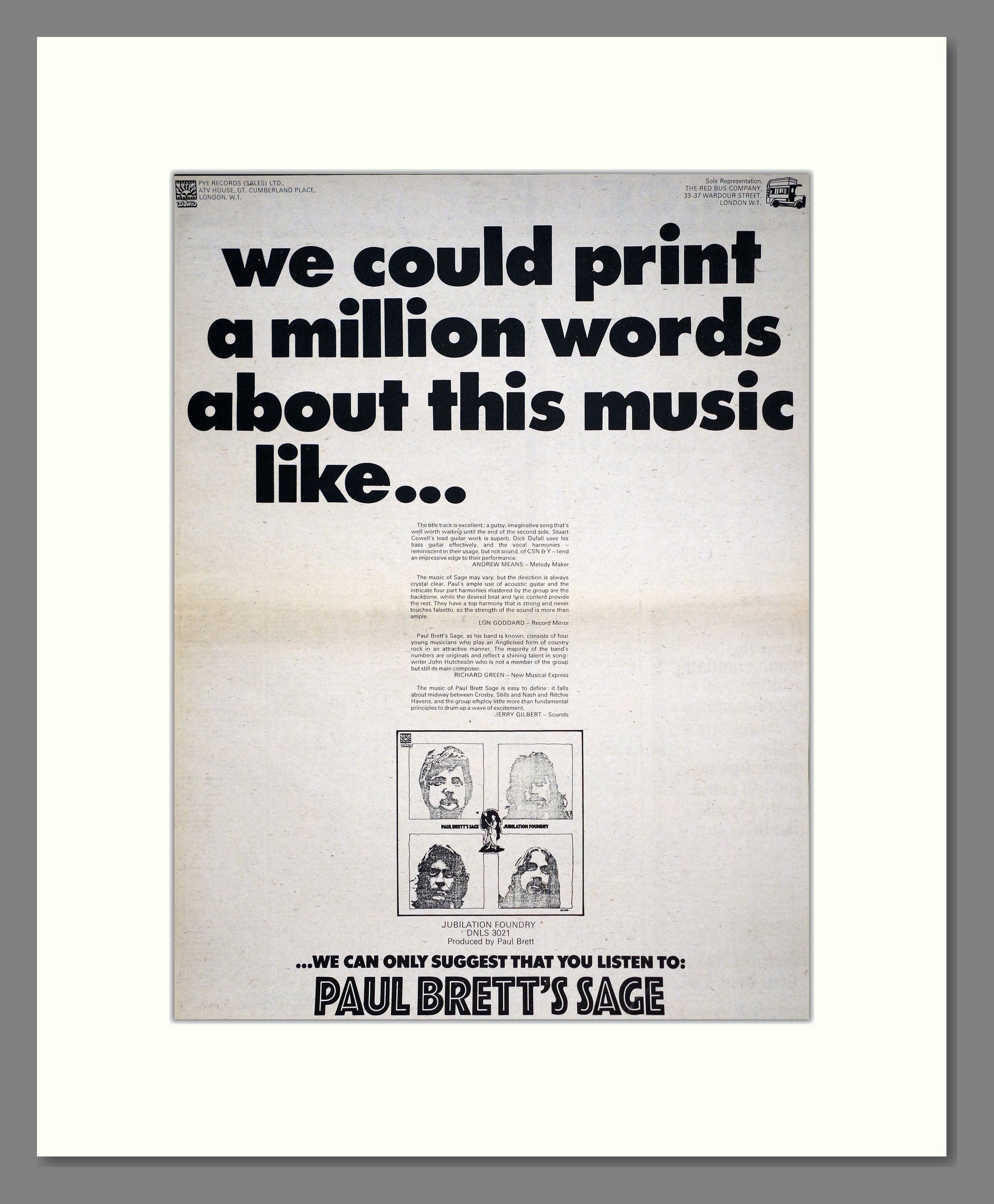 Paul Brett's Sage - Jubilation Foundry. Vintage Advert 1971 (ref AD20787)