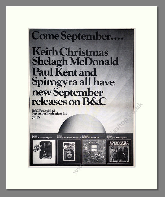Keith Christmas / Shelagh McDonald / Paul Kent / Spirogyra - New Albums (B&C Records). Vintage Advert 1971 (ref AD20797)