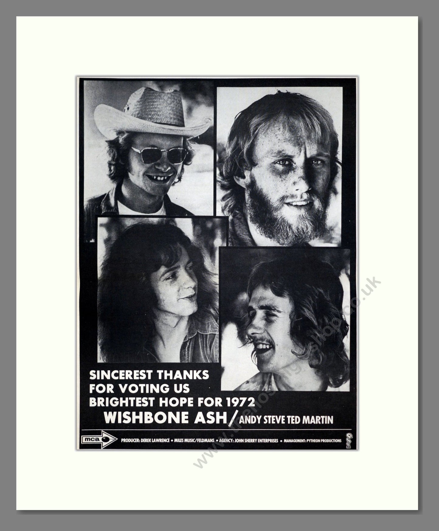 Wishbone Ash - Thanks. Vintage Advert 1971 (ref AD20798)