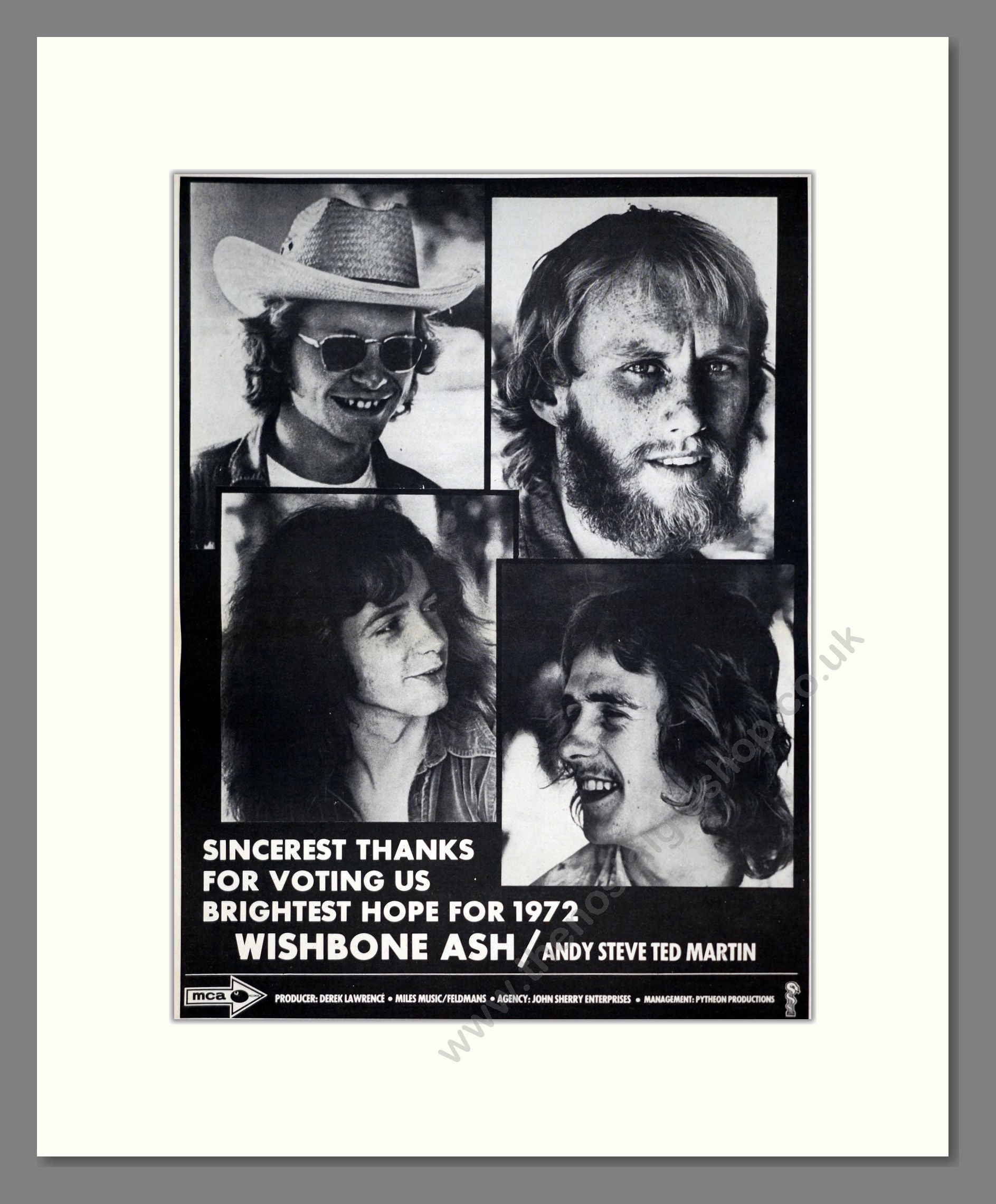 Wishbone Ash - Thanks. Vintage Advert 1971 (ref AD20798)