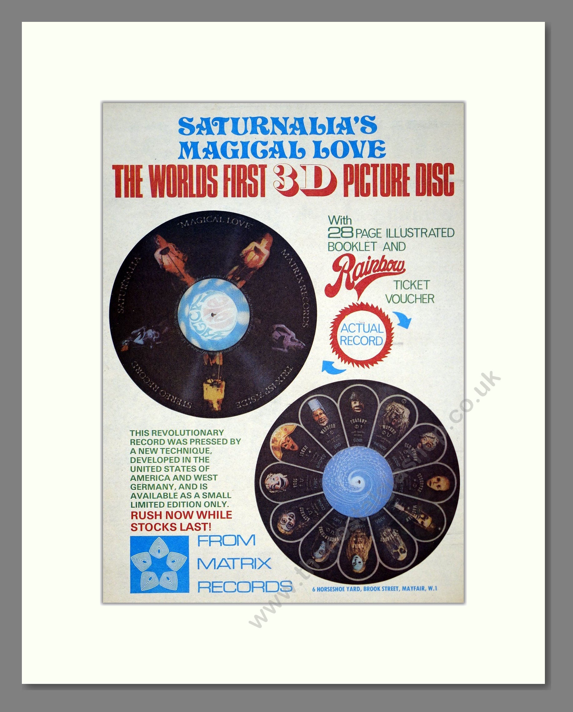 Saturnalia - Magical Love (3D Picture Disc). Vintage Advert 1973 (ref AD20562)