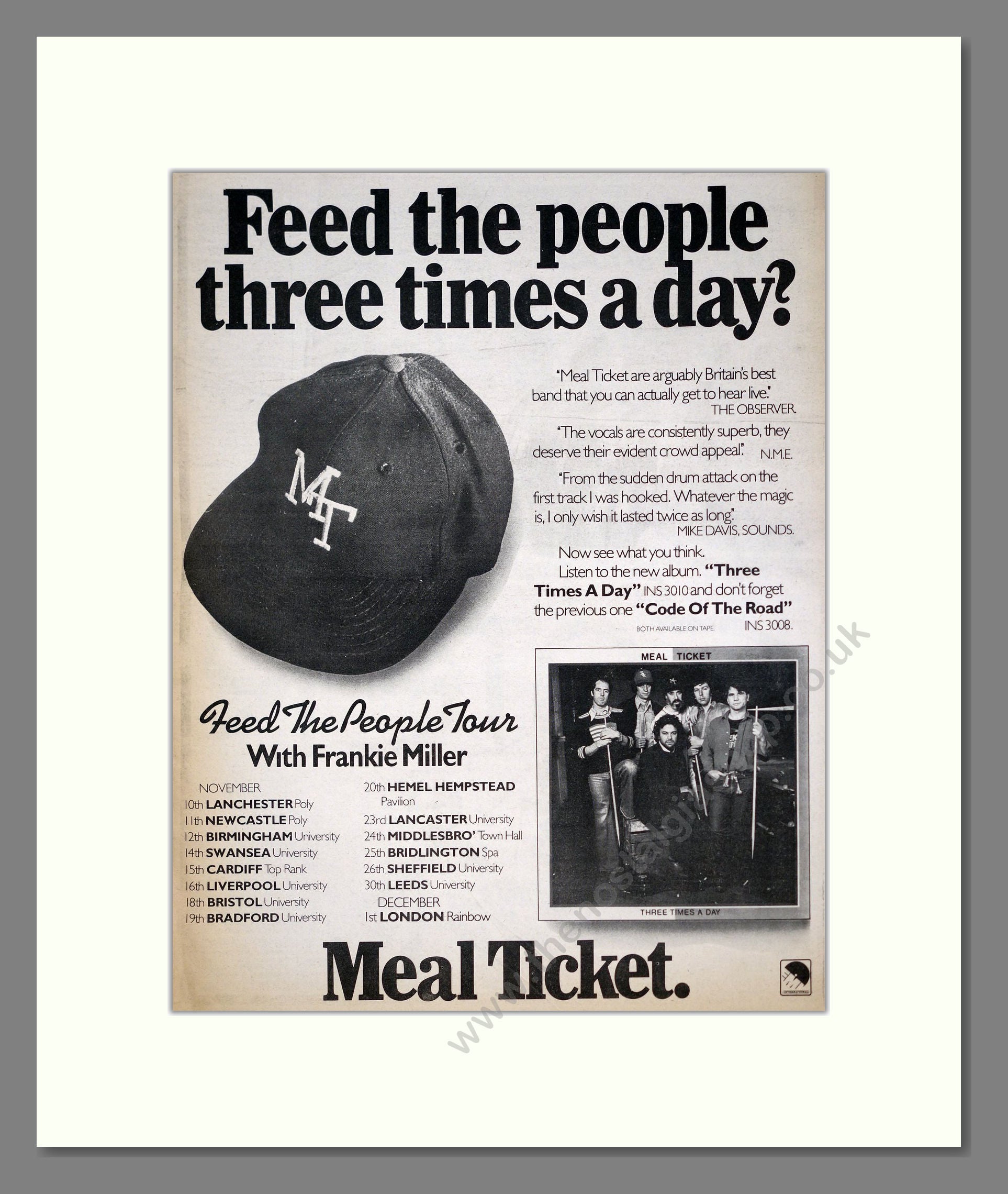 Meal Ticket - Feed The People Tour. Vintage Advert 1977 (ref AD20563)