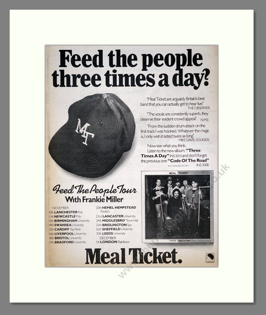 Meal Ticket - Feed The People Tour. Vintage Advert 1977 (ref AD20563)