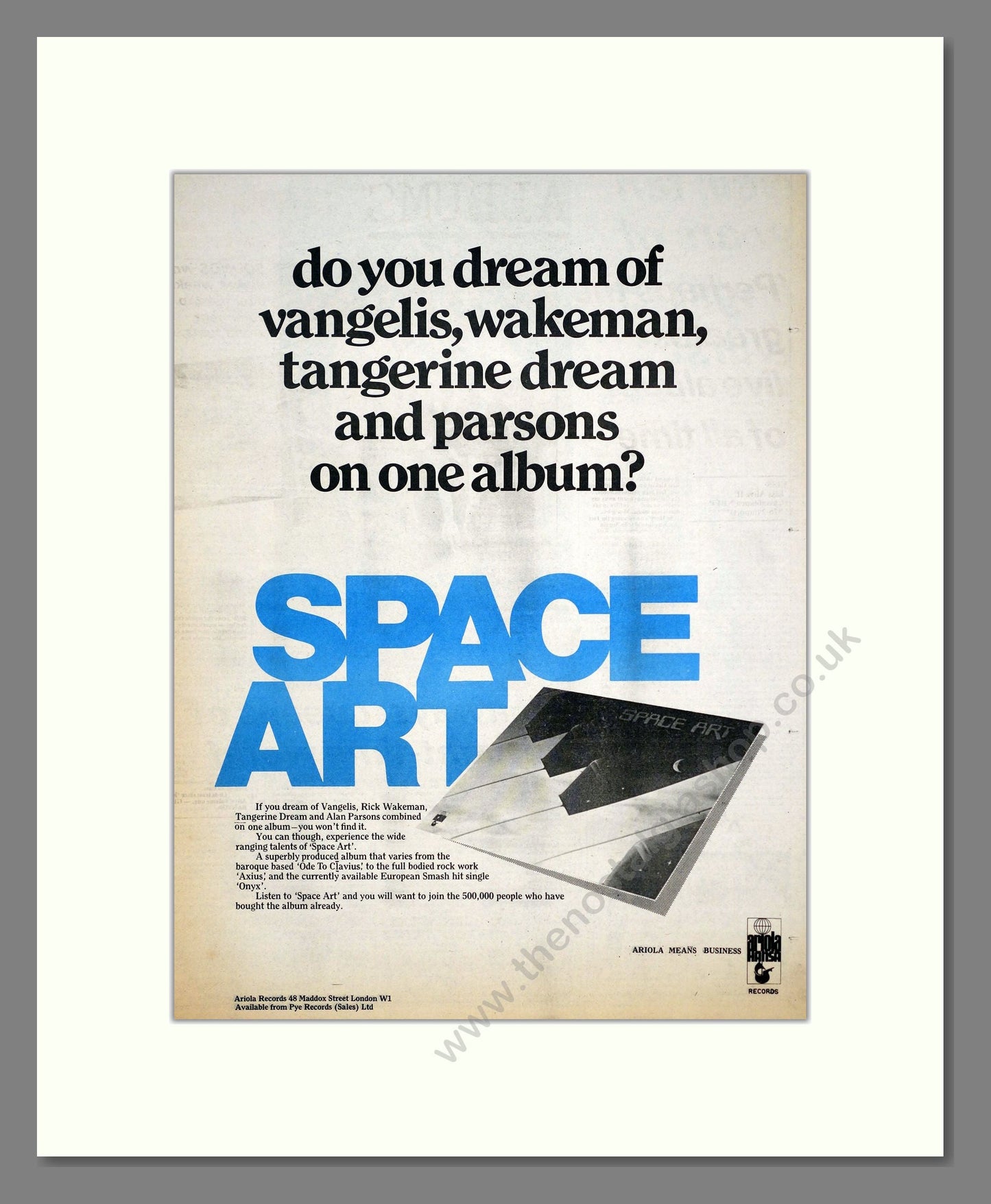 Vangelis / Rick Wakeman / Tangerine Dream - Space Art. Vintage Advert 1977 (ref AD20564)