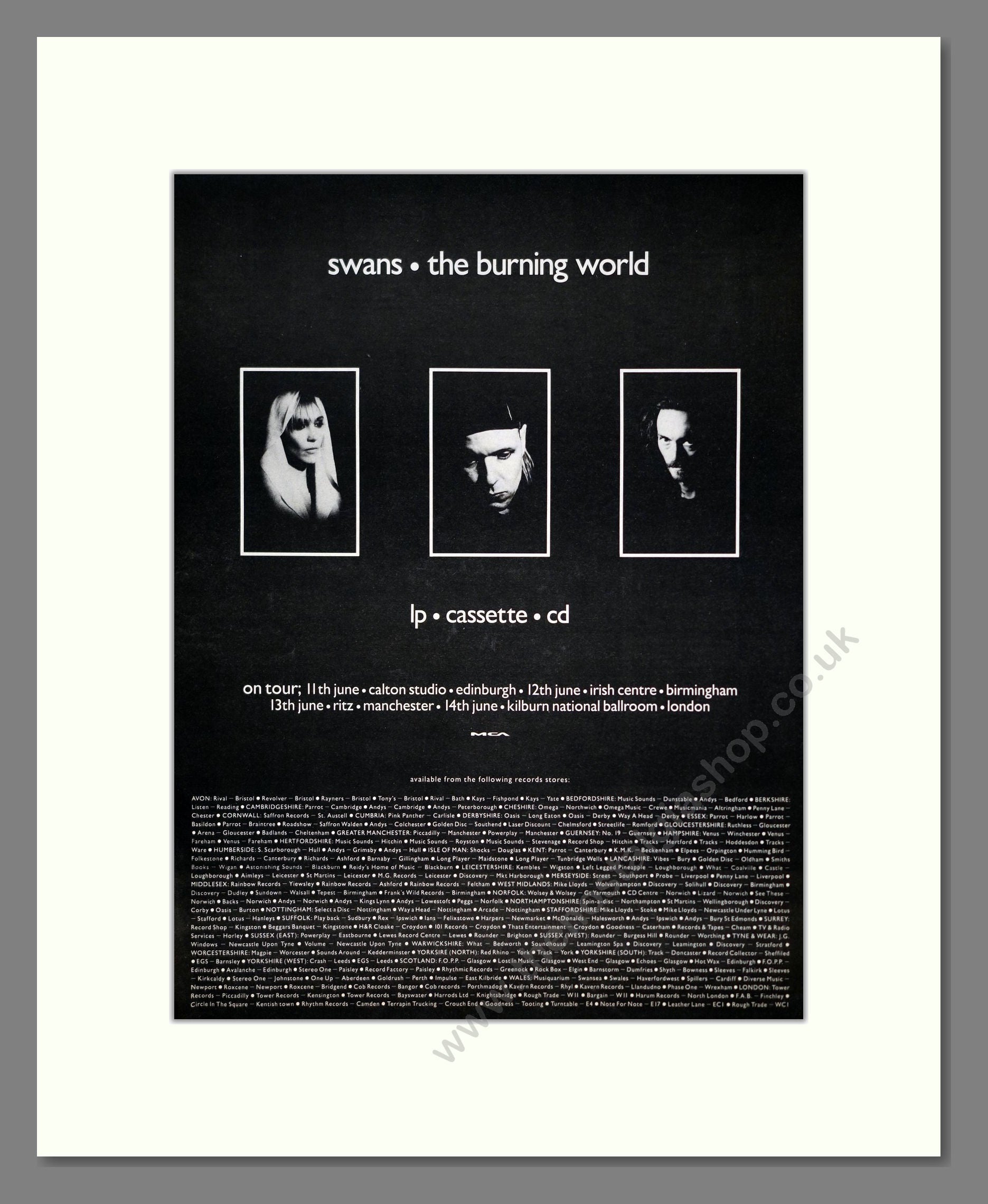 Swans - The Burning World. Vintage Advert 1989 (ref AD20570)