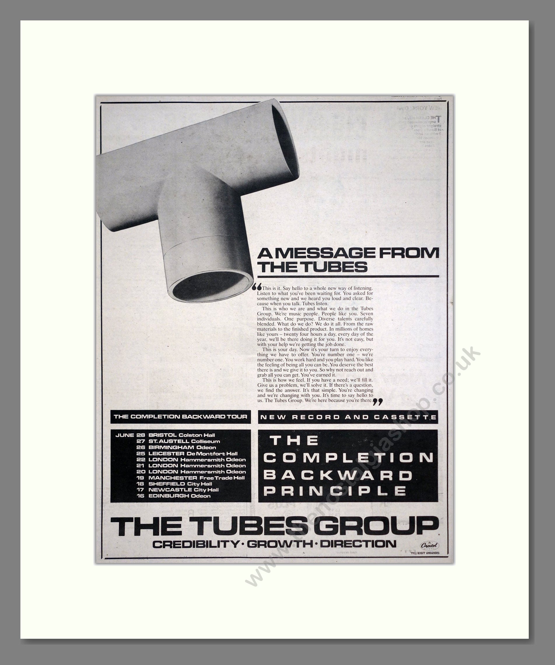 Tubes (The) - The Completion Backward Principle. Vintage Advert 1981 (ref AD20598)