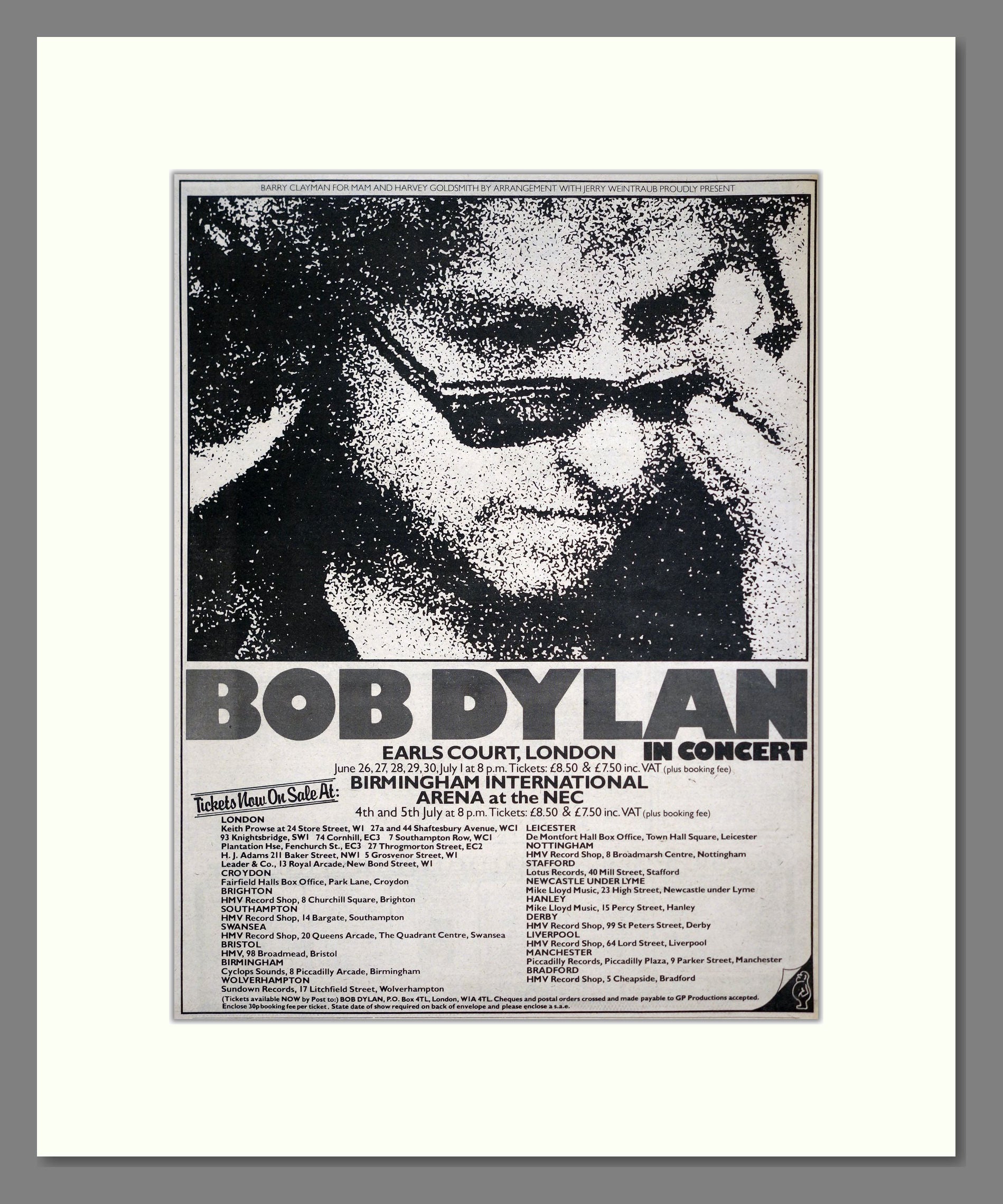 Bob Dylan - UK Tour. Vintage Advert 1981 (ref AD20604)