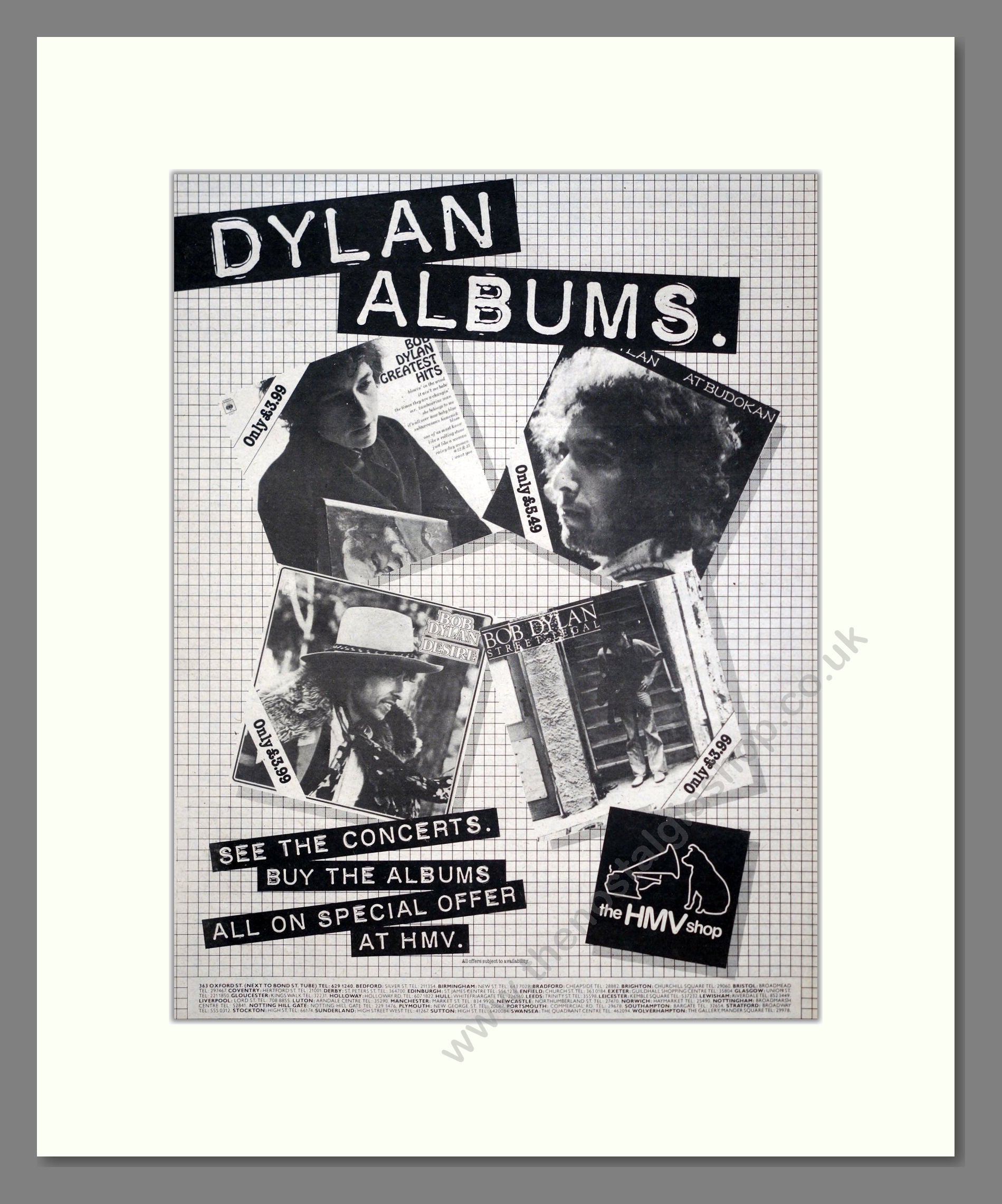 Bob Dylan - Various Albums. Vintage Advert 1981 (ref AD20607)