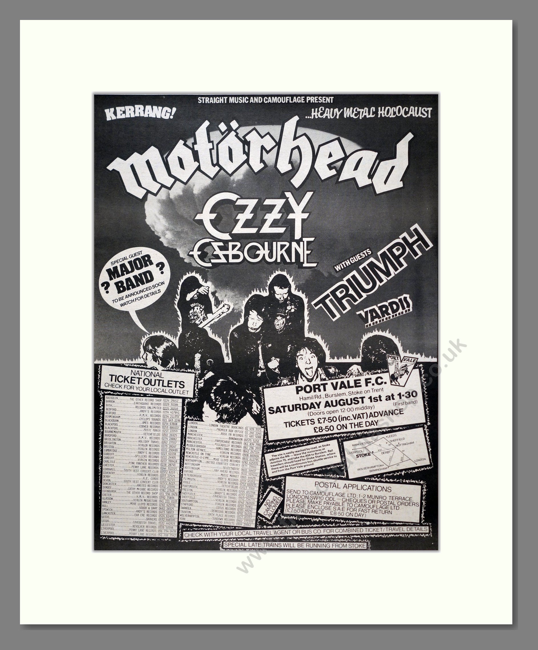 Motorhead / Ozzy - Live at Port Vale FC. Vintage Advert 1981 (ref AD20611)