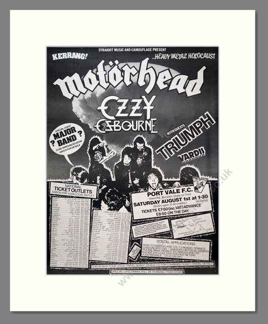 Motorhead / Ozzy - Live at Port Vale FC. Vintage Advert 1981 (ref AD20611)