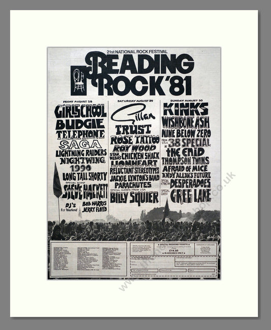 Reading Rock Festival - Line Up. Vintage Advert 1981 (ref AD20612)