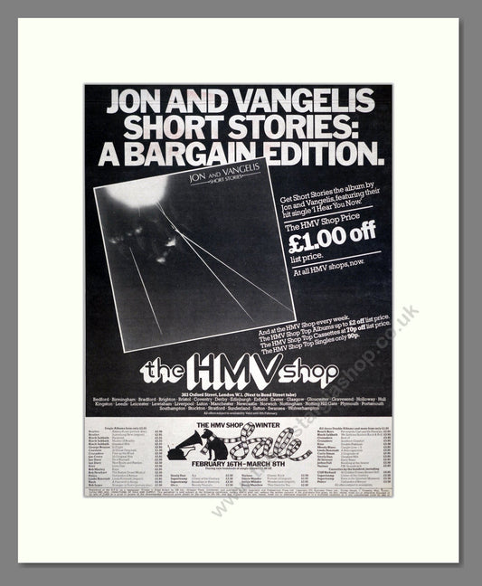 Jon And Vangelis - Short Stories. Vintage Advert 1980 (ref AD20622)