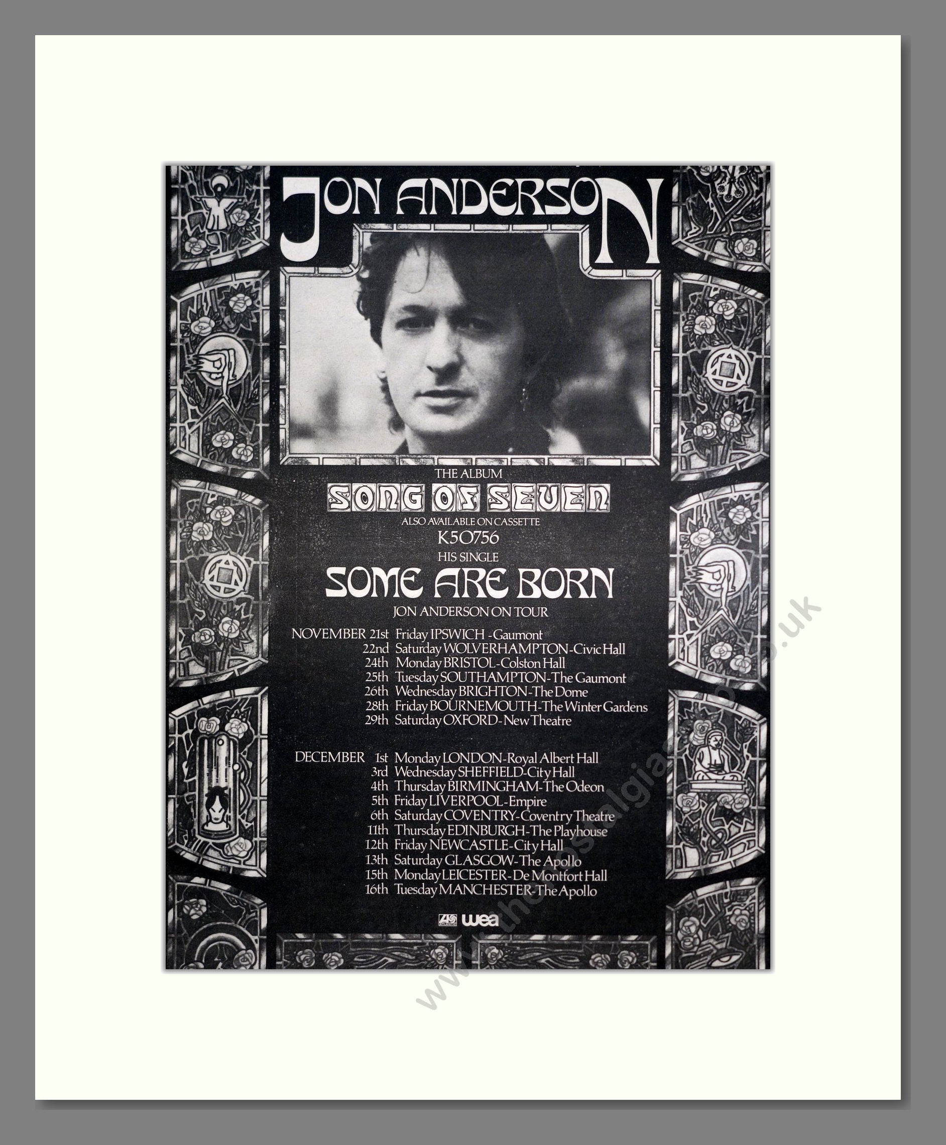 Jon Anderson - Song Of Seven / UK Tour. Vintage Advert 1980 (ref AD20626)