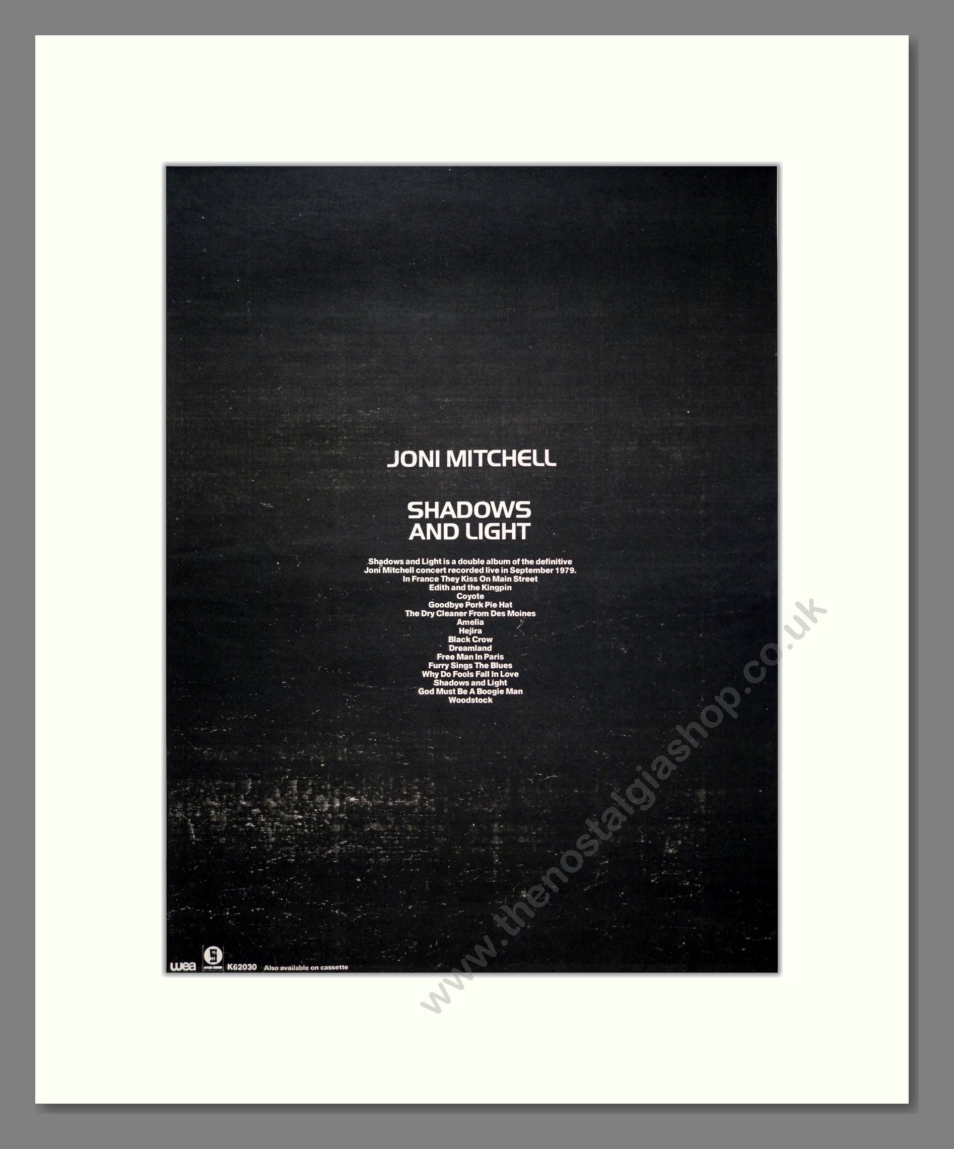 Joni Mitchell - Shadows And Light. Vintage Advert 1980 (ref AD20637)