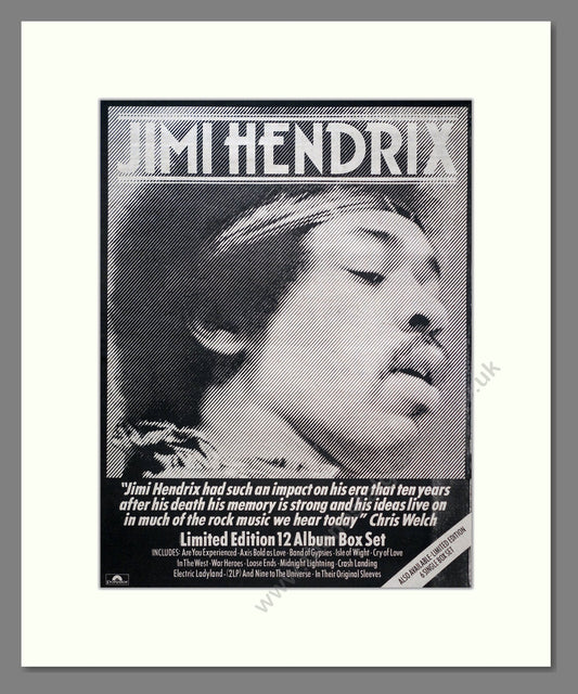 Jimi Hendrix - 12 Album Box Set. Vintage Advert 1980 (ref AD20638)