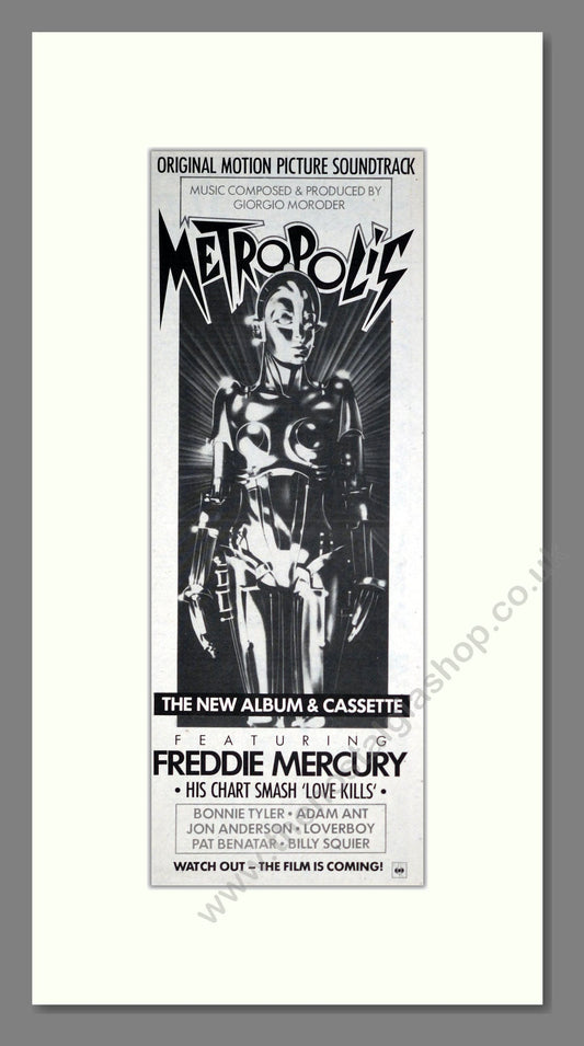 Freddie Mercury - Metropolis Soundtrack. Vintage Advert 1984 (ref AD201386)