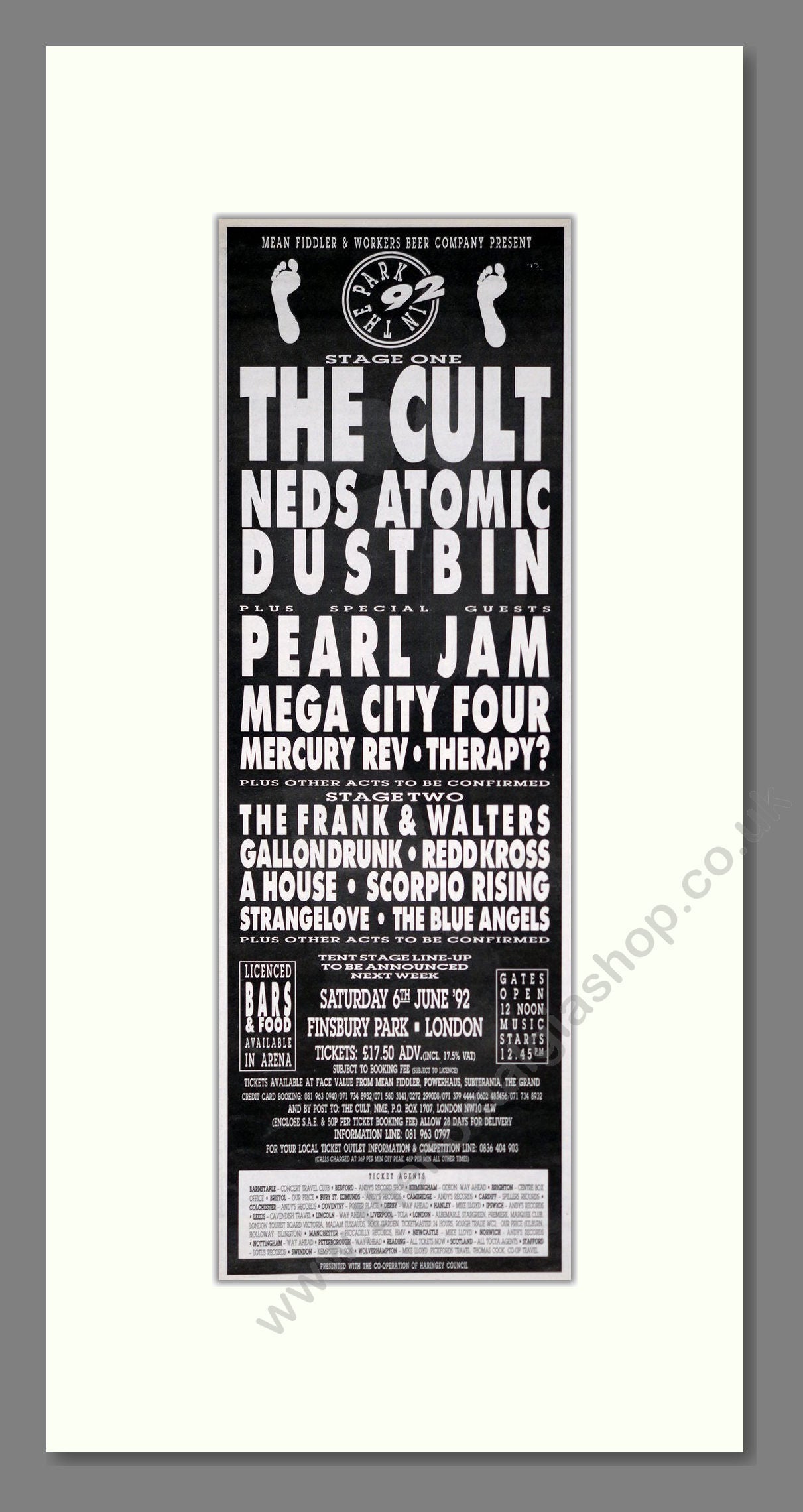 In The Park Festival 92 - Line Up. Vintage Advert 1992 (ref AD201387)