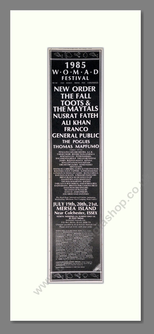 WOMAD Festival 1985 - Line Up. Vintage Advert 1985 (ref AD201388)