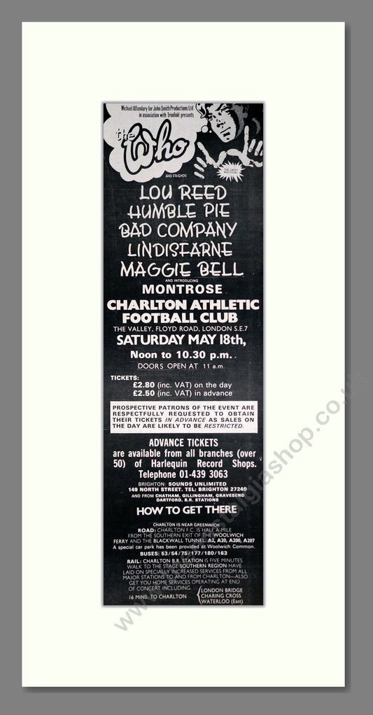 Who (The) - Live At Charlton FC. Vintage Advert 1974 (ref AD201390)