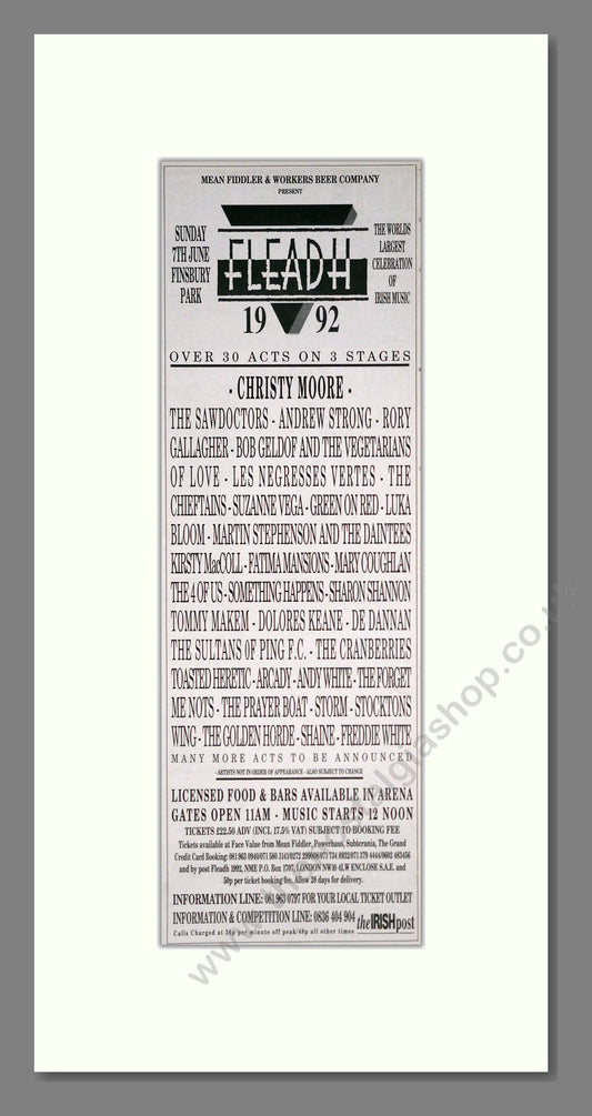 Fleadh Festival 92 - Line Up. Vintage Advert 1992 (ref AD201392)