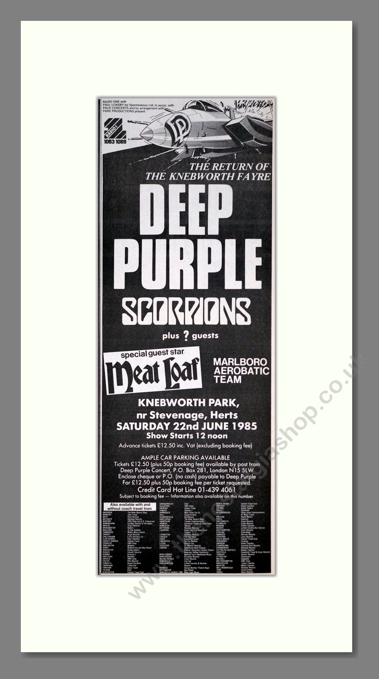 Deep Purple - Knebworth Fayre Line Up. Vintage Advert 1985 (ref AD201393)