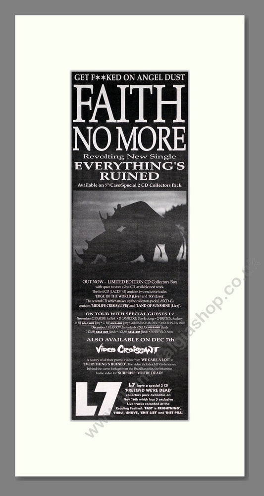 Faith No More - Everything's Ruined. Vintage Advert 1992 (ref AD201398)