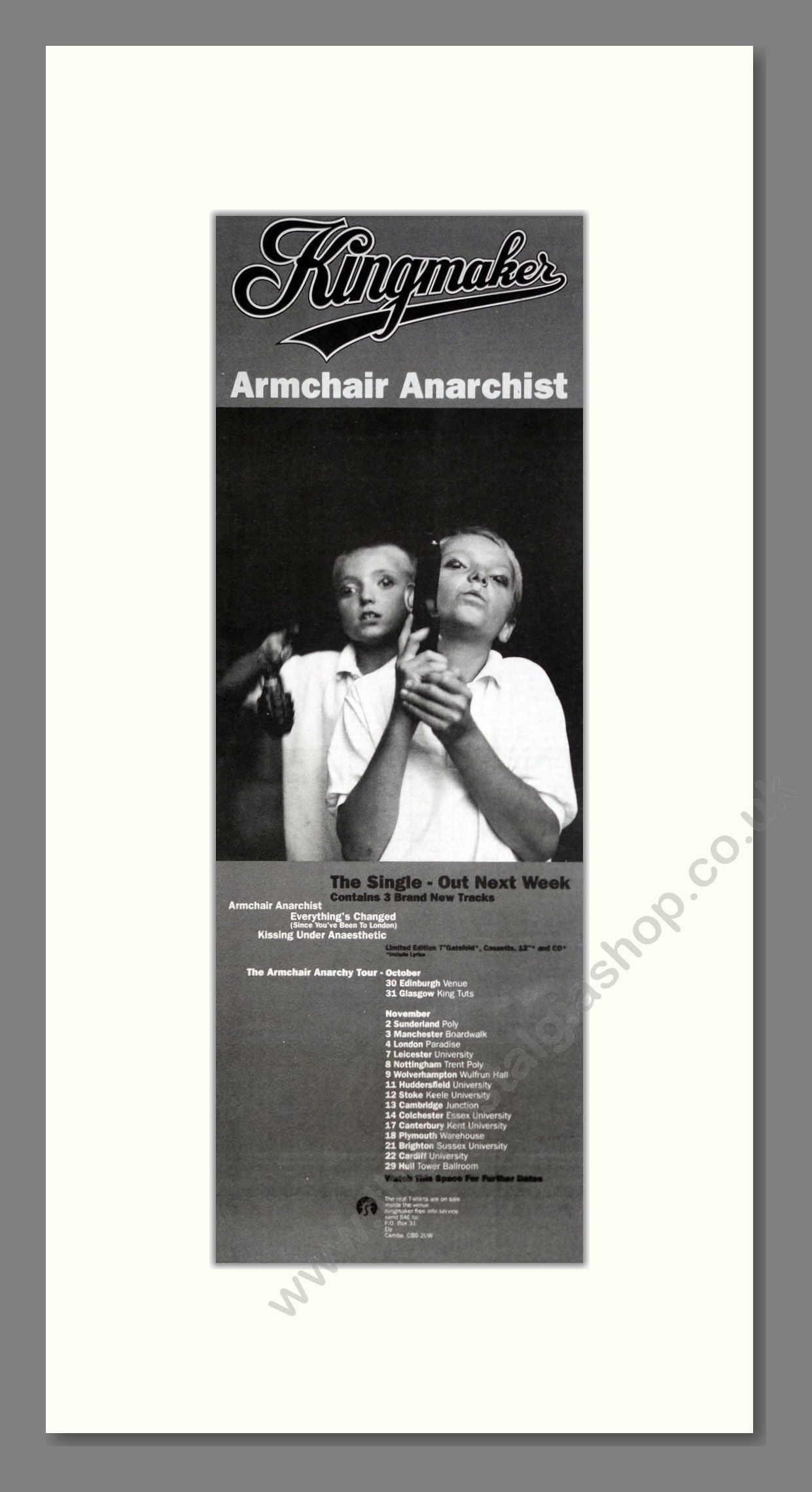 Kingmaker - Armchair Anarchist. Vintage Advert 1992 (ref AD201407)