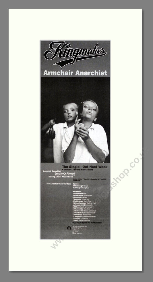 Kingmaker - Armchair Anarchist. Vintage Advert 1992 (ref AD201407)