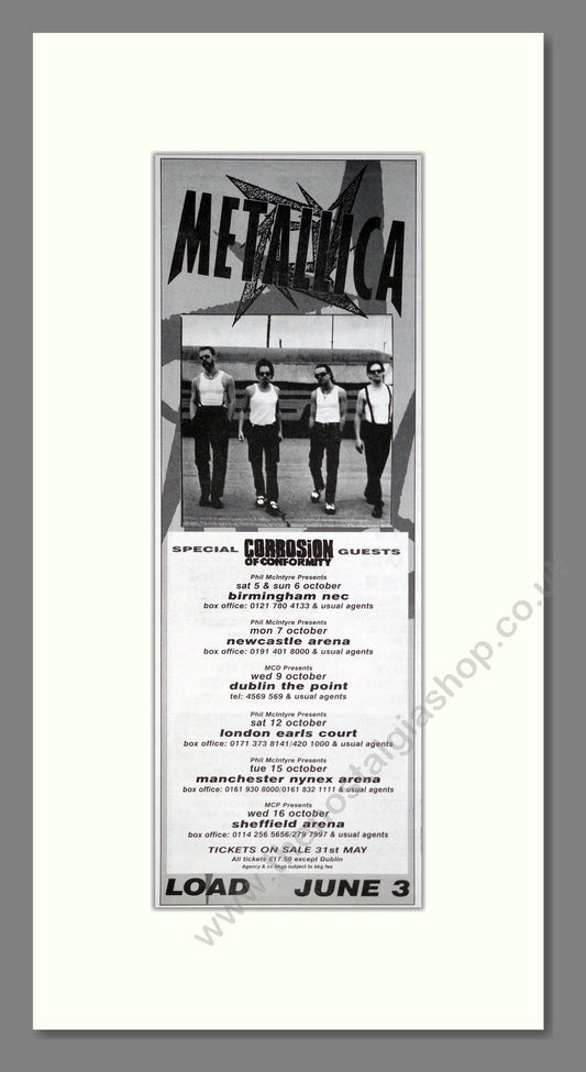 Metallica - UK Tour. Vintage Advert 1996 (ref AD201413)