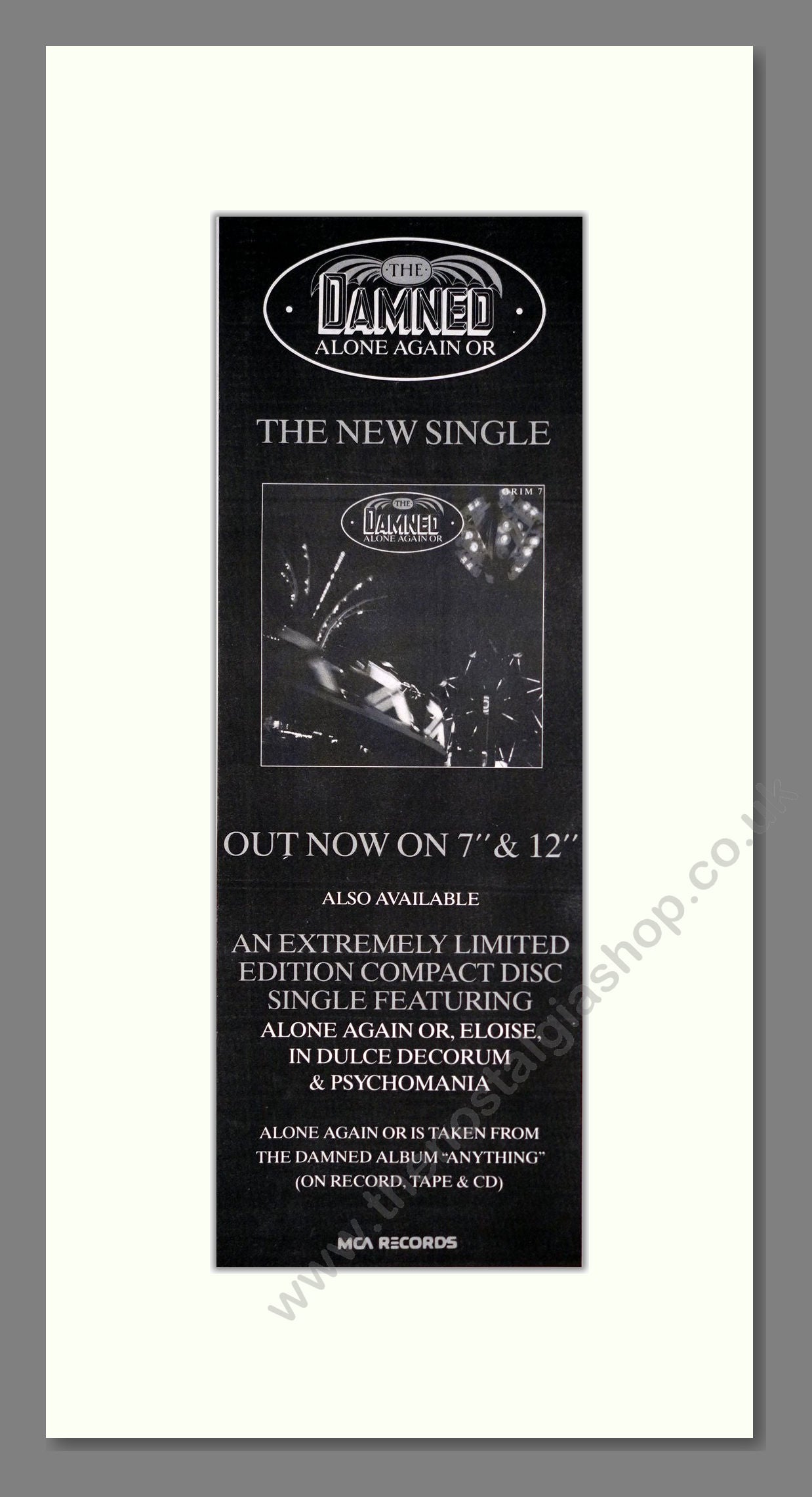 Damned (The) - Alone Again Or. Vintage Advert 1987 (ref AD201423)