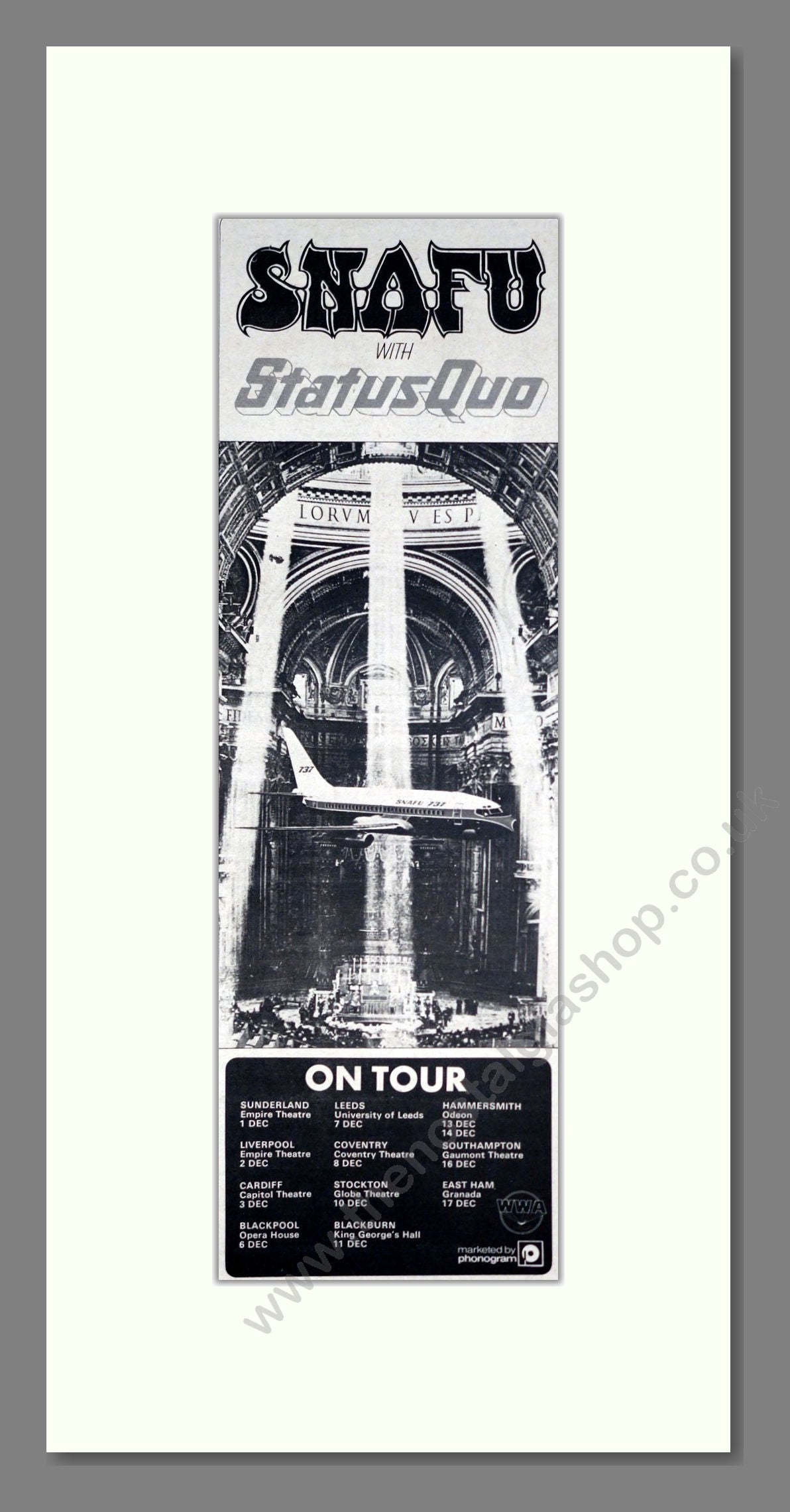 Snafu / Status Quo - UK Tour. Vintage Advert 1974 (ref AD201442)